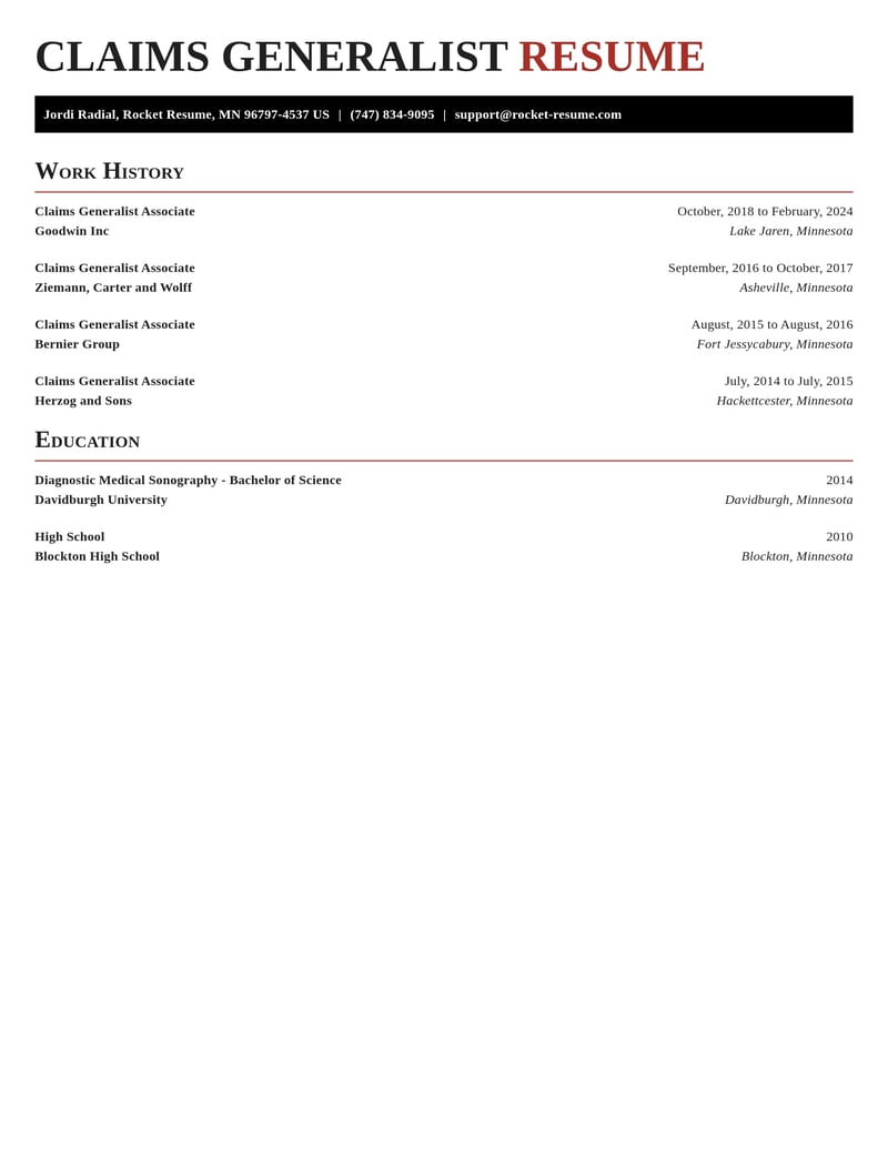 claims generalist associate healthcare resume exquisite template 2 exq