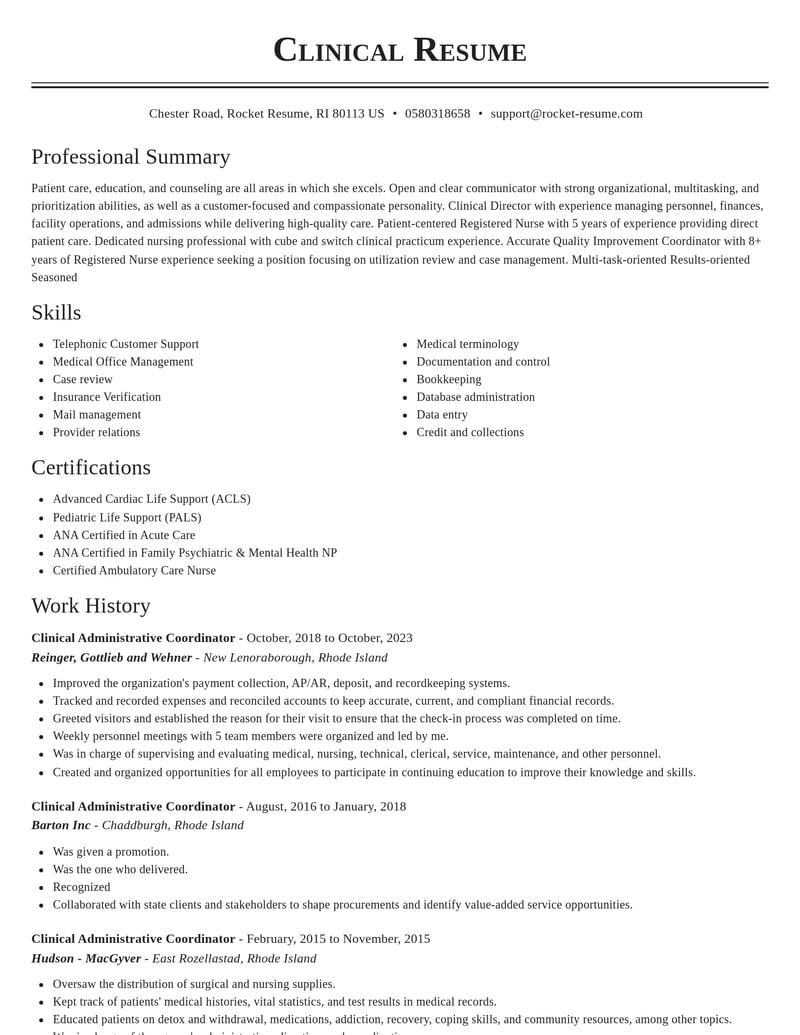 clinical administrative coordinator healthcare resume classic template 2 cla