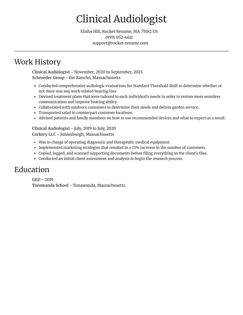clinical audiologist healthcare resume focal point template 2 foc