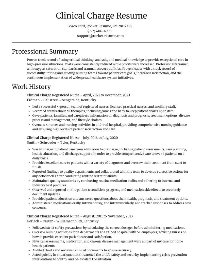 clinical charge registered nurse healthcare resume focal point template 2 foc