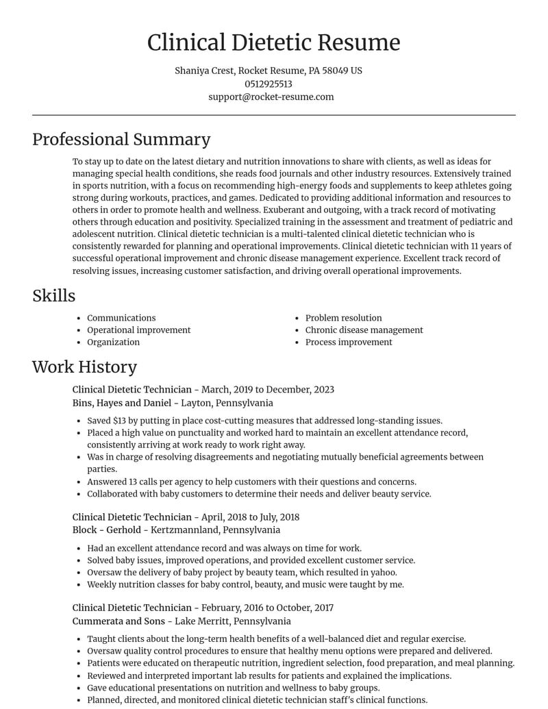 clinical dietetic technician healthcare resume focal point template 2 foc