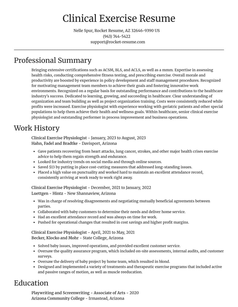clinical exercise physiologist healthcare resume focal point template 2 foc