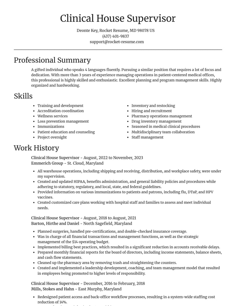 clinical house supervisor healthcare resume focal point template 2 foc
