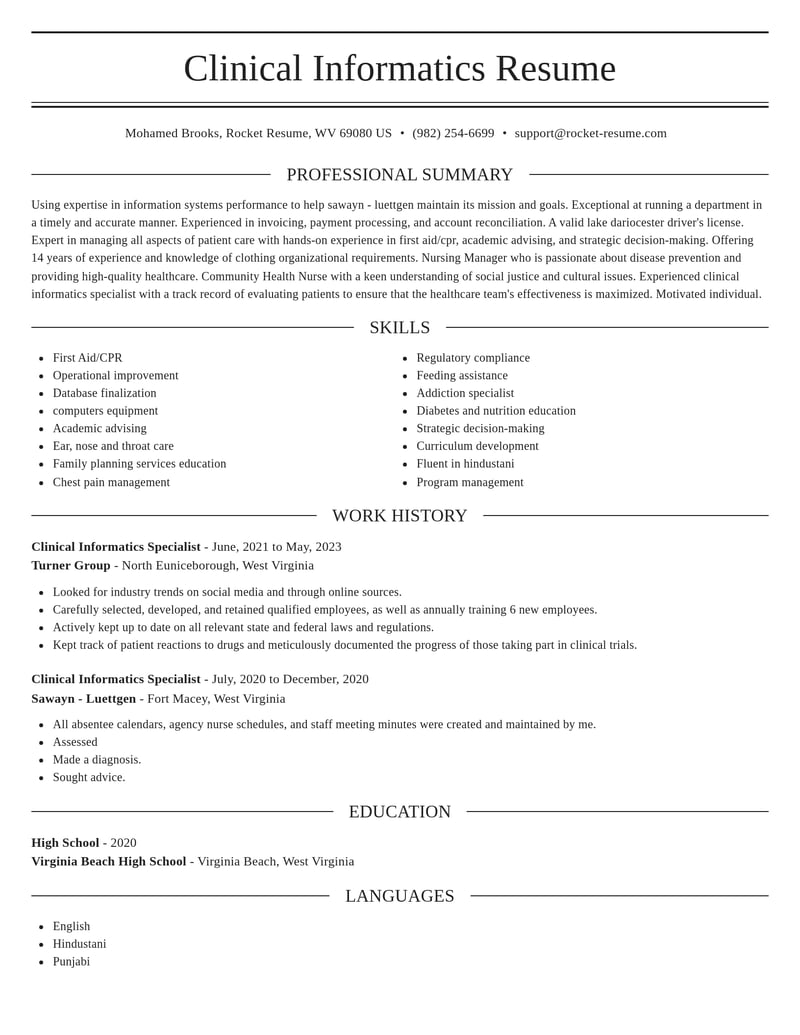 clinical informatics specialist healthcare resume elegant template 2 ele