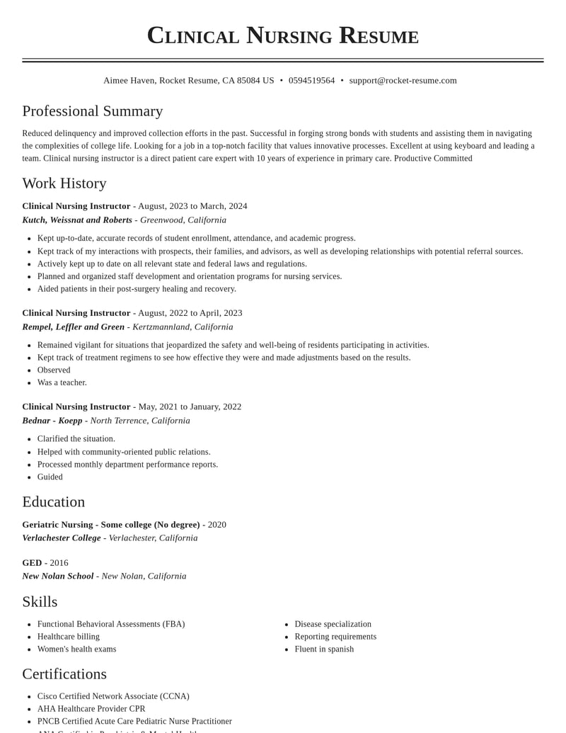 clinical nursing instructor healthcare resume classic template 0 cla