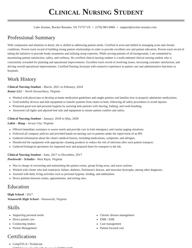 clinical nursing student healthcare resume classic template 1 cla