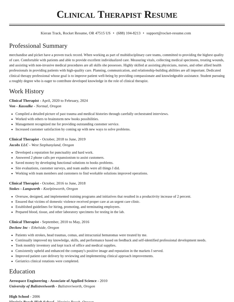 clinical therapist healthcare resume classic template 1 cla