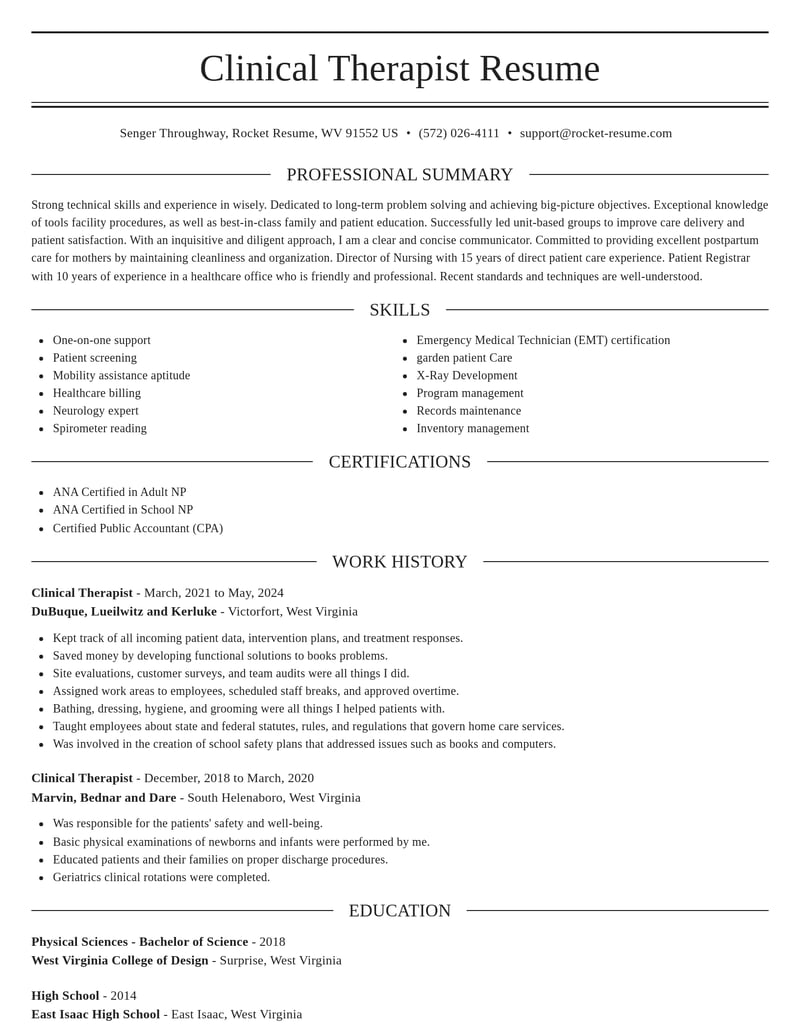 clinical therapist healthcare resume elegant template 1 ele