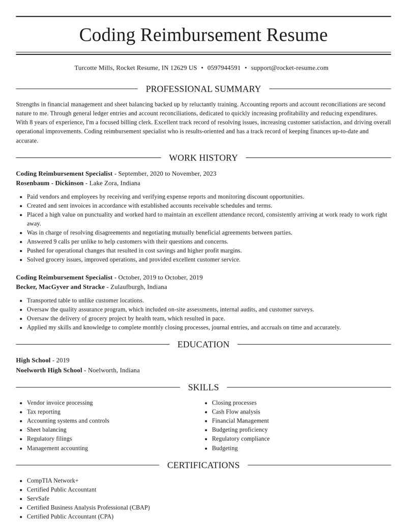 coding reimbursement specialist healthcare resume elegant template 2 ele