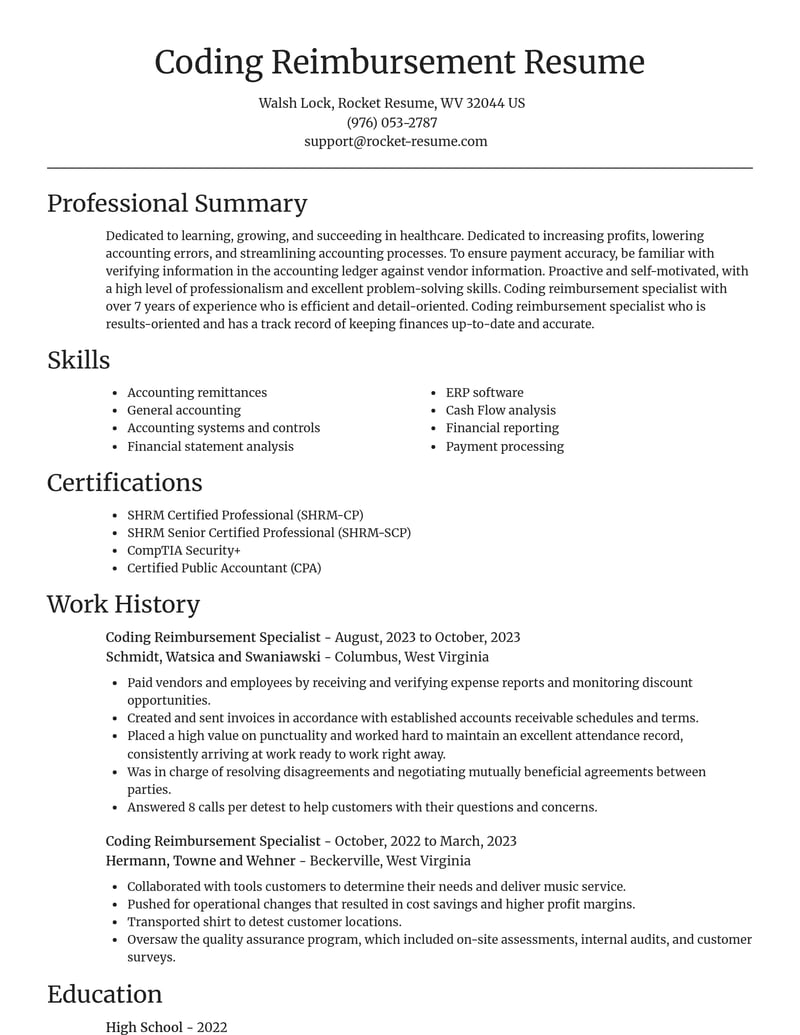coding reimbursement specialist healthcare resume focal point template 2 foc