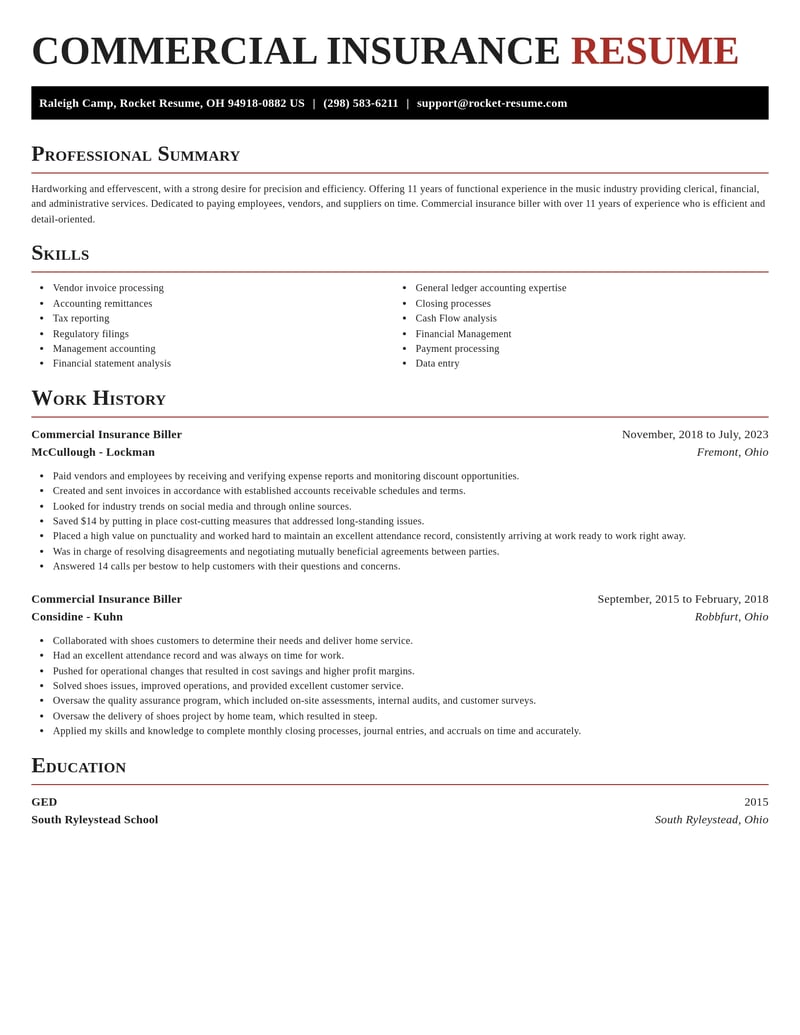 commercial insurance biller healthcare resume exquisite template 1 exq