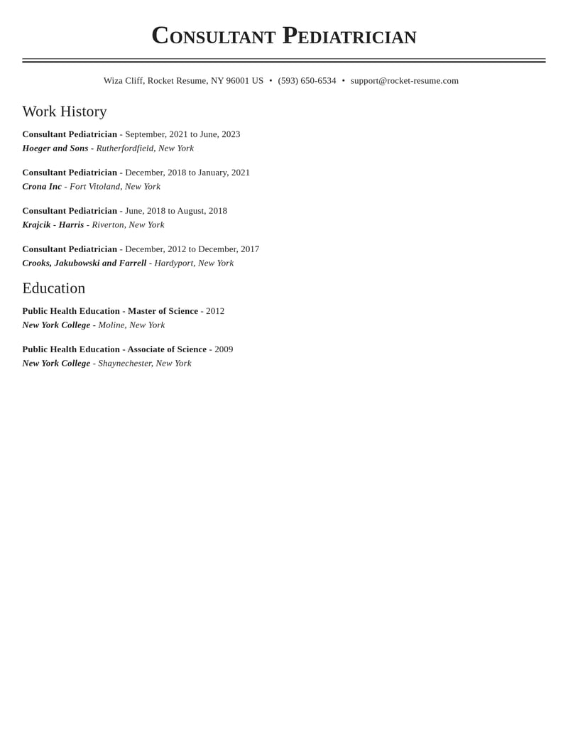 consultant pediatrician healthcare resume classic template 0 cla