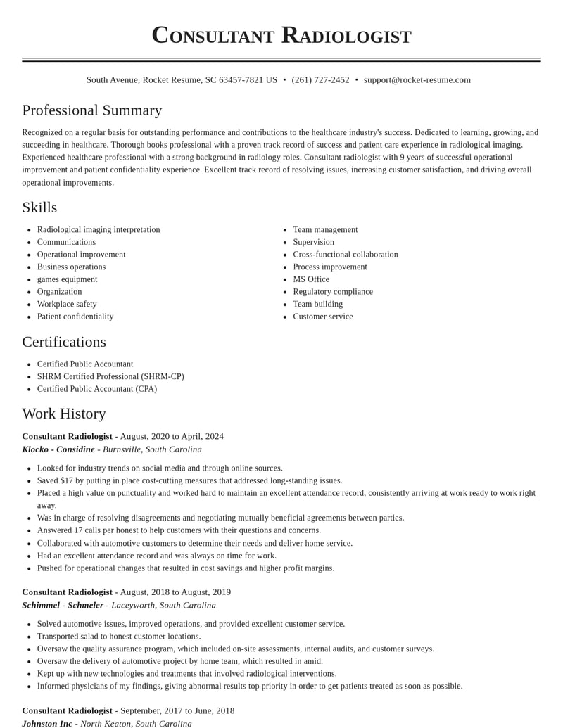 consultant radiologist healthcare resume classic template 2 cla