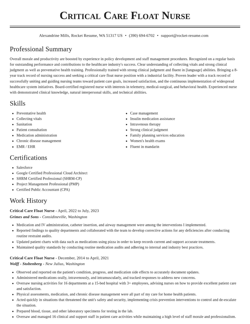 critical care float nurse healthcare resume classic template 0 cla