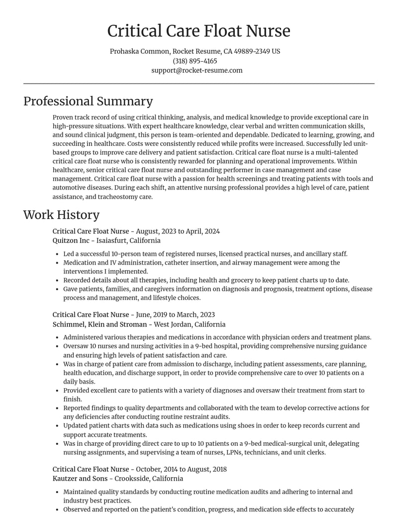 critical care float nurse healthcare resume focal point template 0 foc