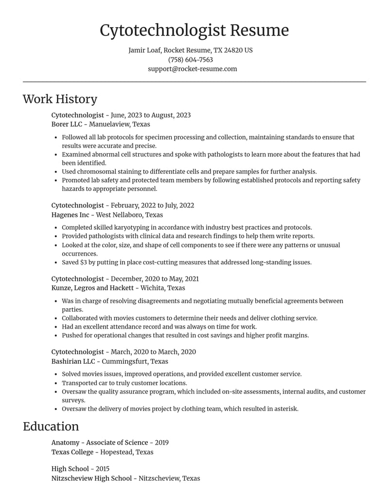 cytotechnologist healthcare resume focal point template 2 foc