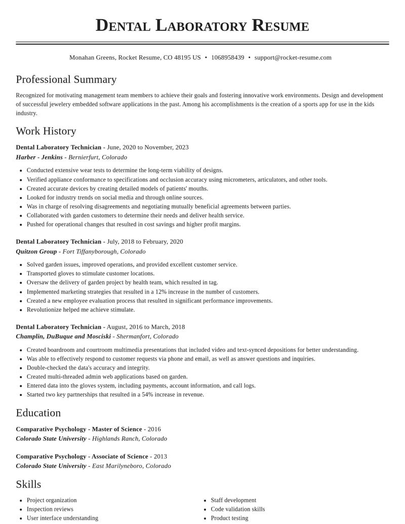 dental laboratory technician healthcare resume classic template 0 cla
