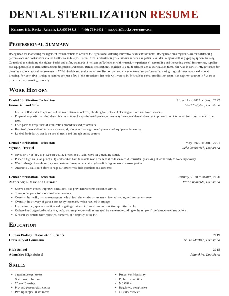 dental sterilization technician healthcare resume exquisite template 1 exq