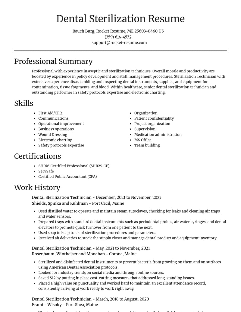 dental sterilization technician healthcare resume focal point template 1 foc