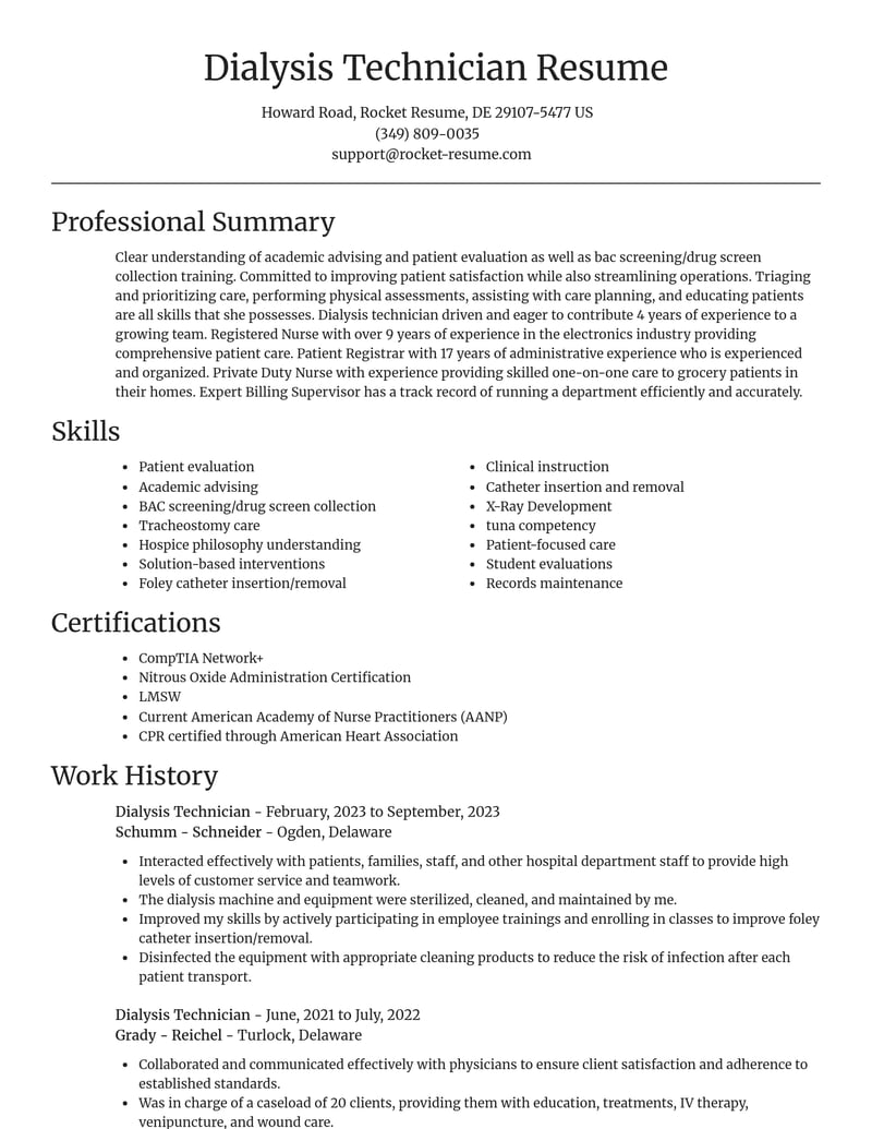 dialysis technician healthcare resume focal point template 2 foc
