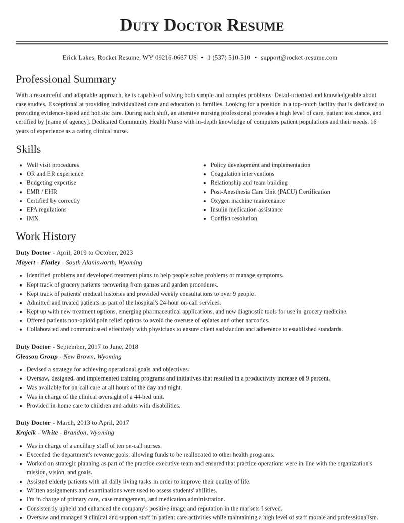duty doctor healthcare resume classic template 0 cla