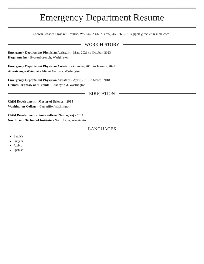 emergency department physician assistant healthcare resume elegant template 2 ele