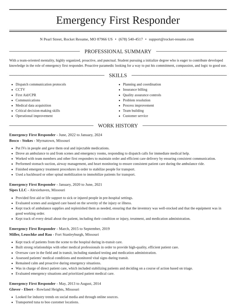 emergency first responder healthcare resume elegant template 1 ele
