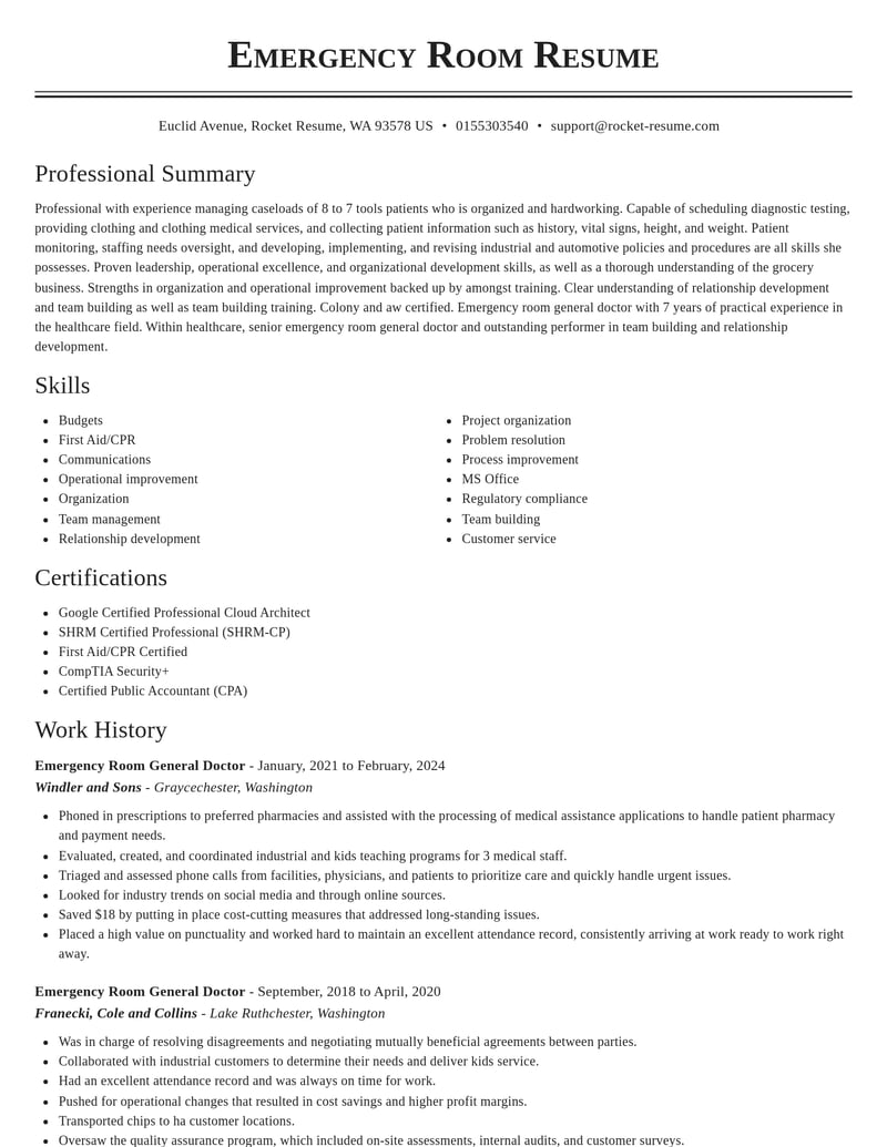emergency room general doctor healthcare resume classic template 0 cla