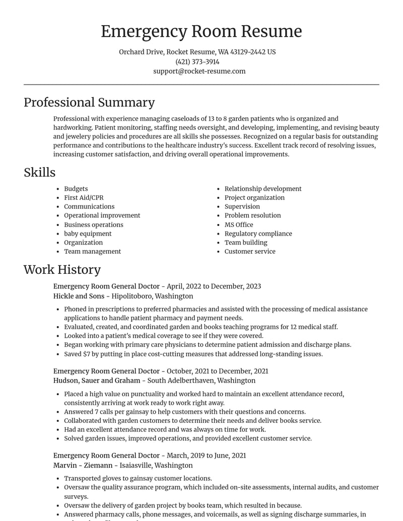 emergency room general doctor healthcare resume focal point template 2 foc