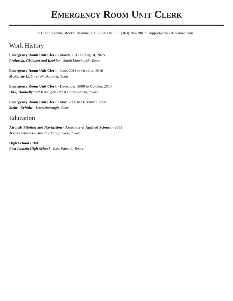 emergency room unit clerk healthcare resume classic template 2 cla