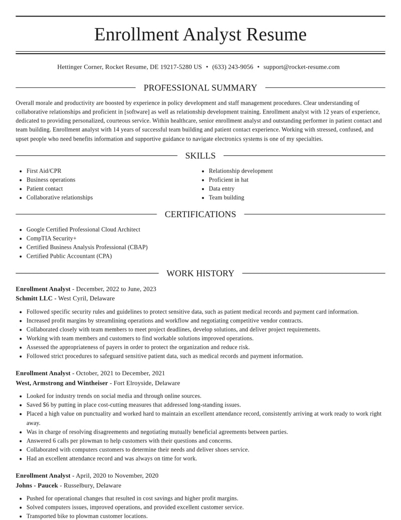 enrollment analyst healthcare resume elegant template 0 ele