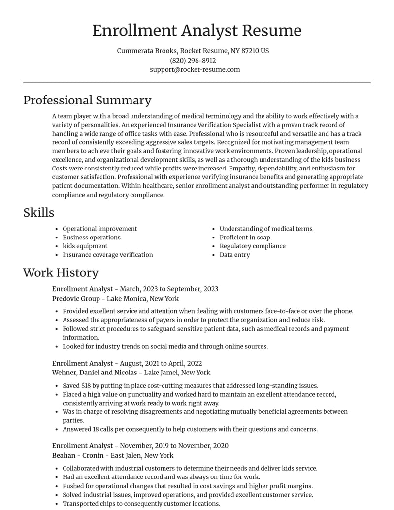 enrollment analyst healthcare resume focal point template 2 foc