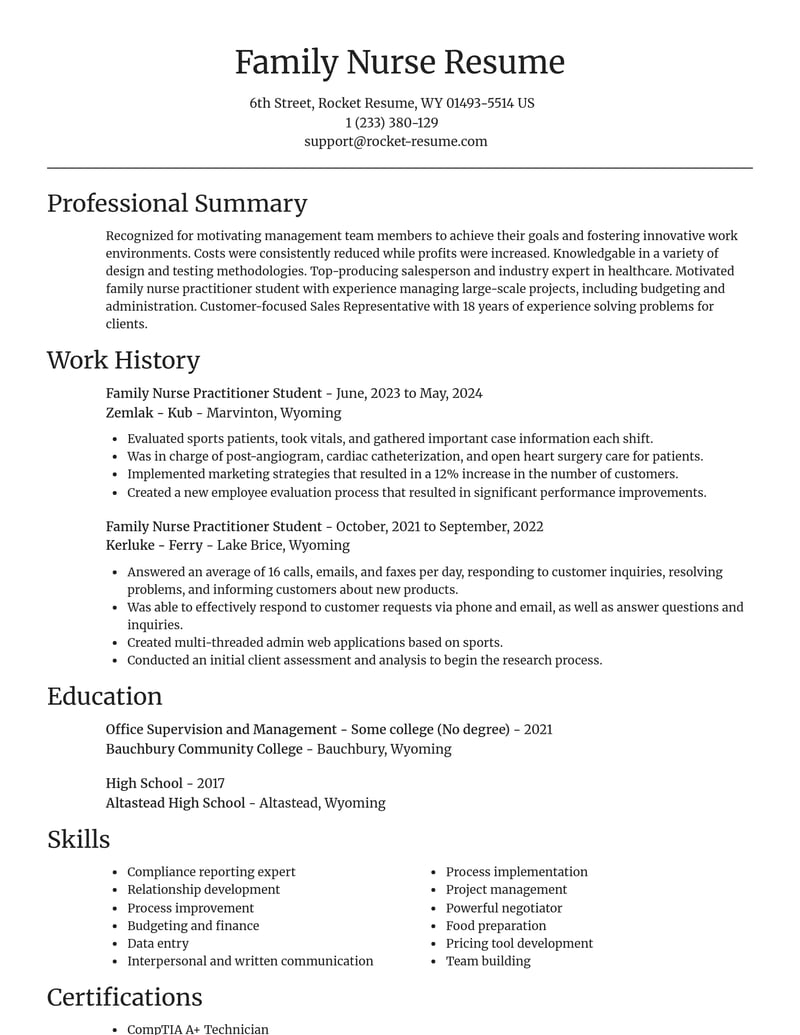 family nurse practitioner student healthcare resume focal point template 1 foc