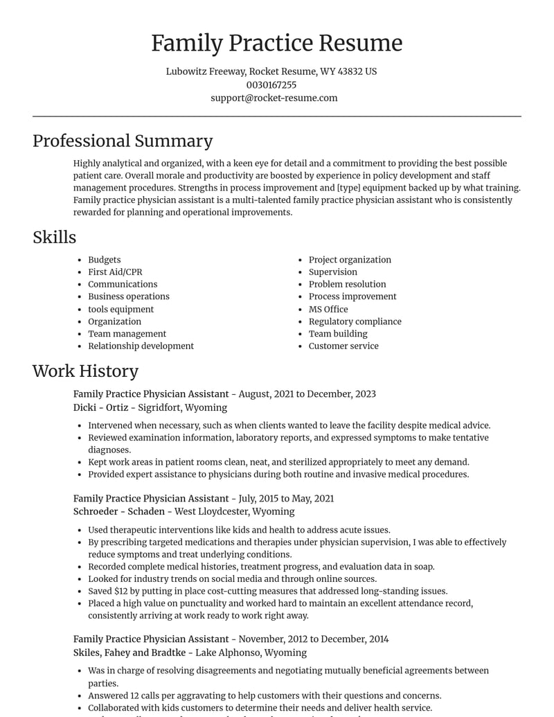 family practice physician assistant healthcare resume focal point template 2 foc