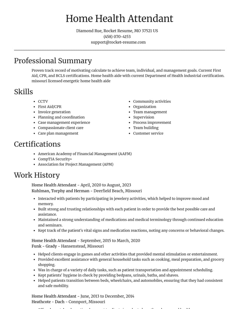 home health attendant healthcare resume focal point template 1 foc