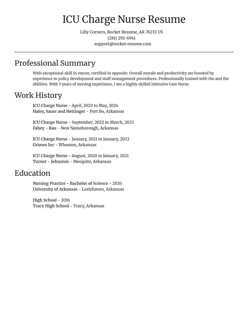 icu charge nurse healthcare resume focal point template 0 foc