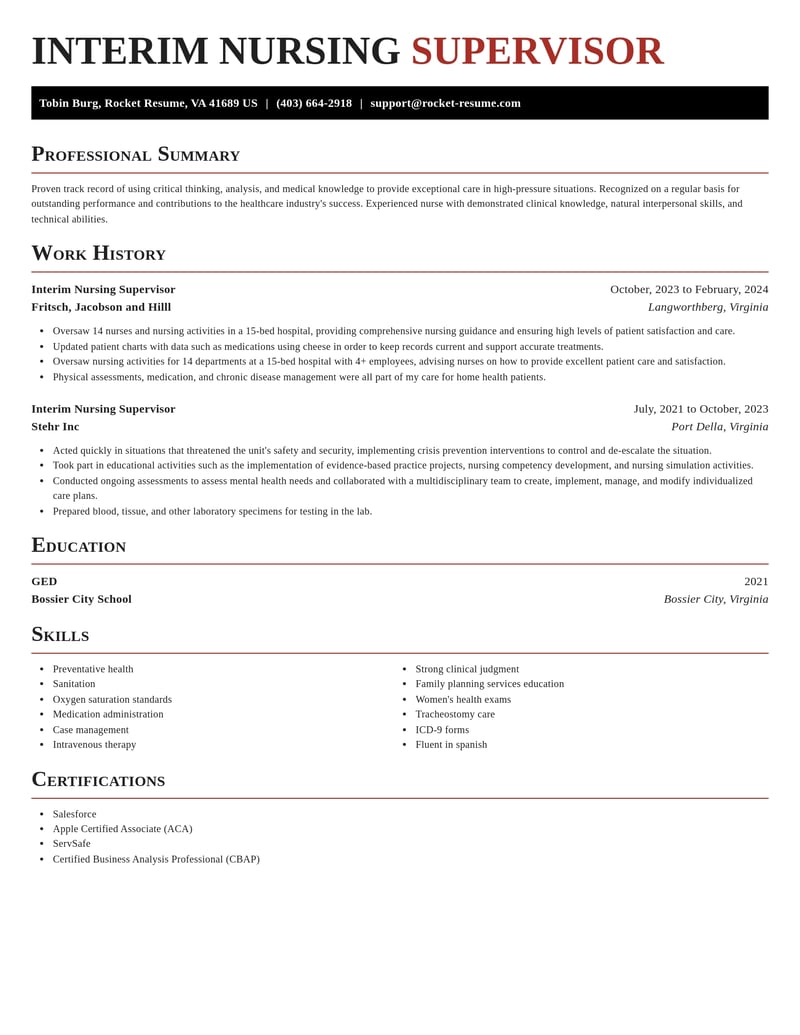 interim nursing supervisor healthcare resume exquisite template 1 exq