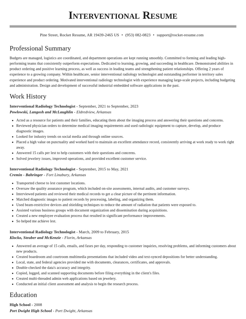 interventional radiology technologist healthcare resume classic template 2 cla