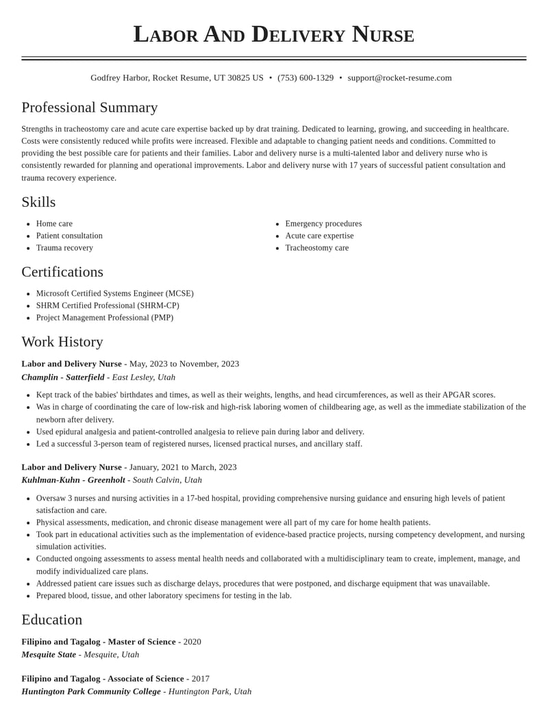 labor and delivery nurse healthcare resume classic template 0 cla