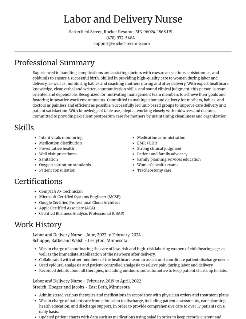 labor and delivery nurse healthcare resume focal point template 1 foc