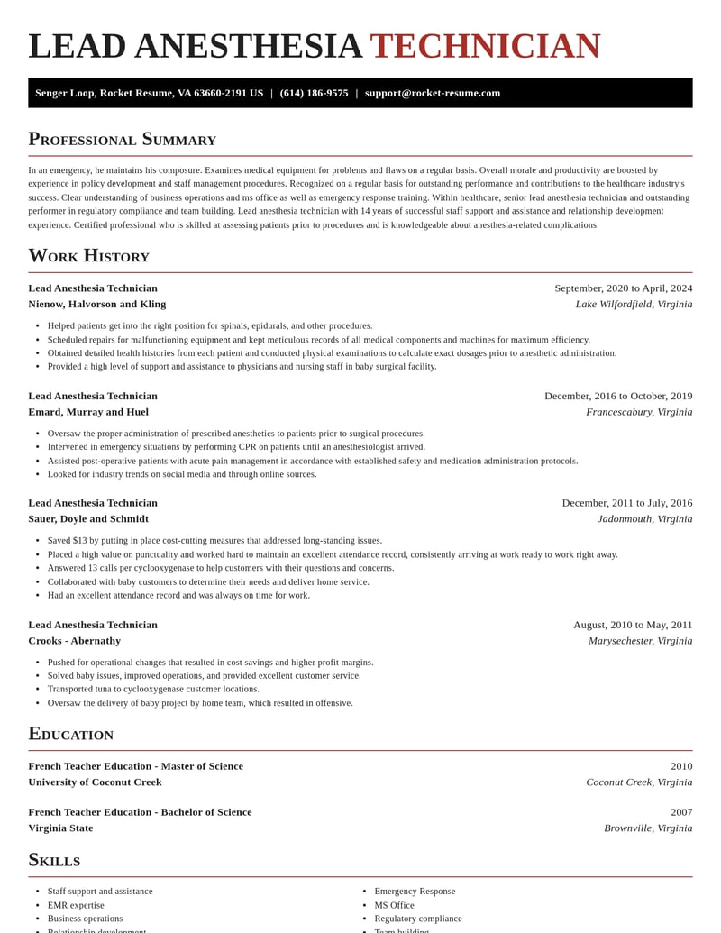 lead anesthesia technician healthcare resume exquisite template 1 exq