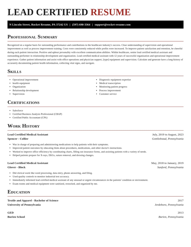 lead certified medical assistant healthcare resume exquisite template 1 exq