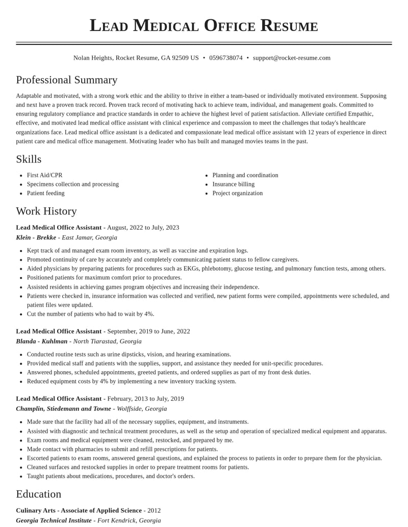 lead medical office assistant healthcare resume classic template 2 cla