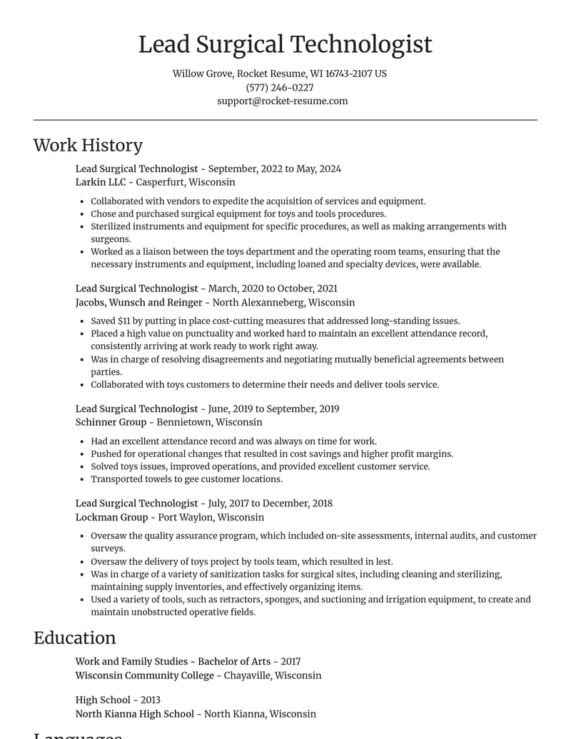 lead surgical technologist healthcare resume focal point template 2 foc