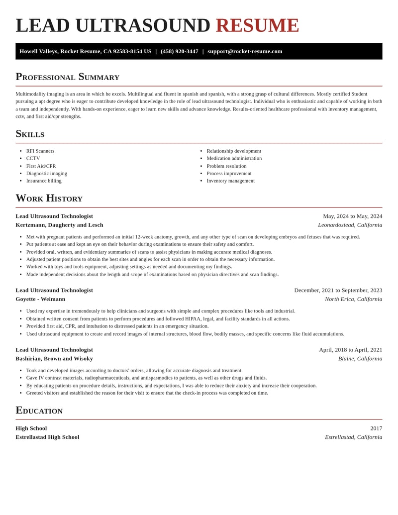 lead ultrasound technologist healthcare resume exquisite template 0 exq
