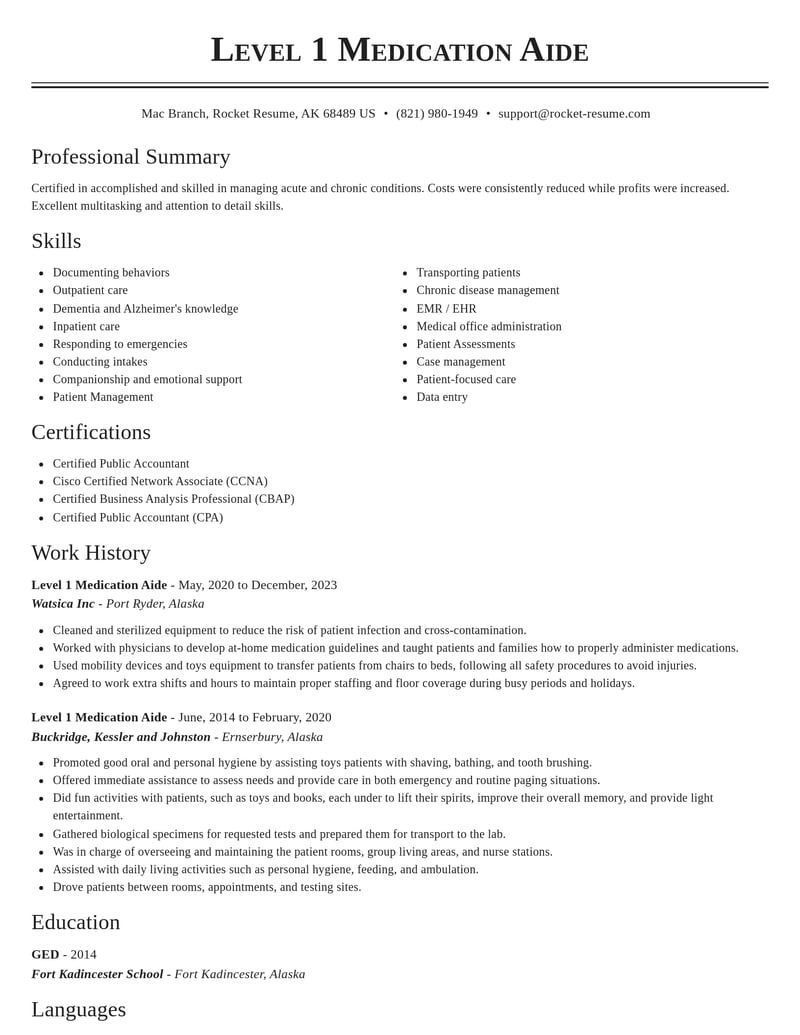 level 1 medication aide healthcare resume classic template 2 cla