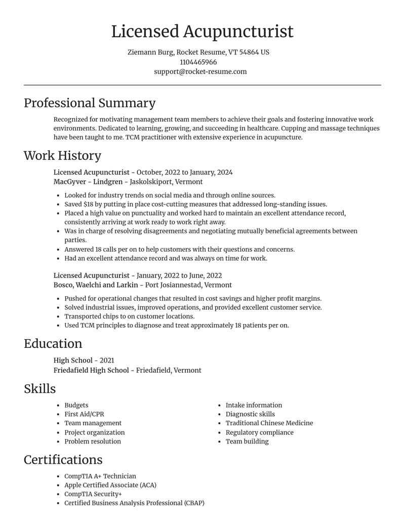 licensed acupuncturist healthcare resume focal point template 0 foc