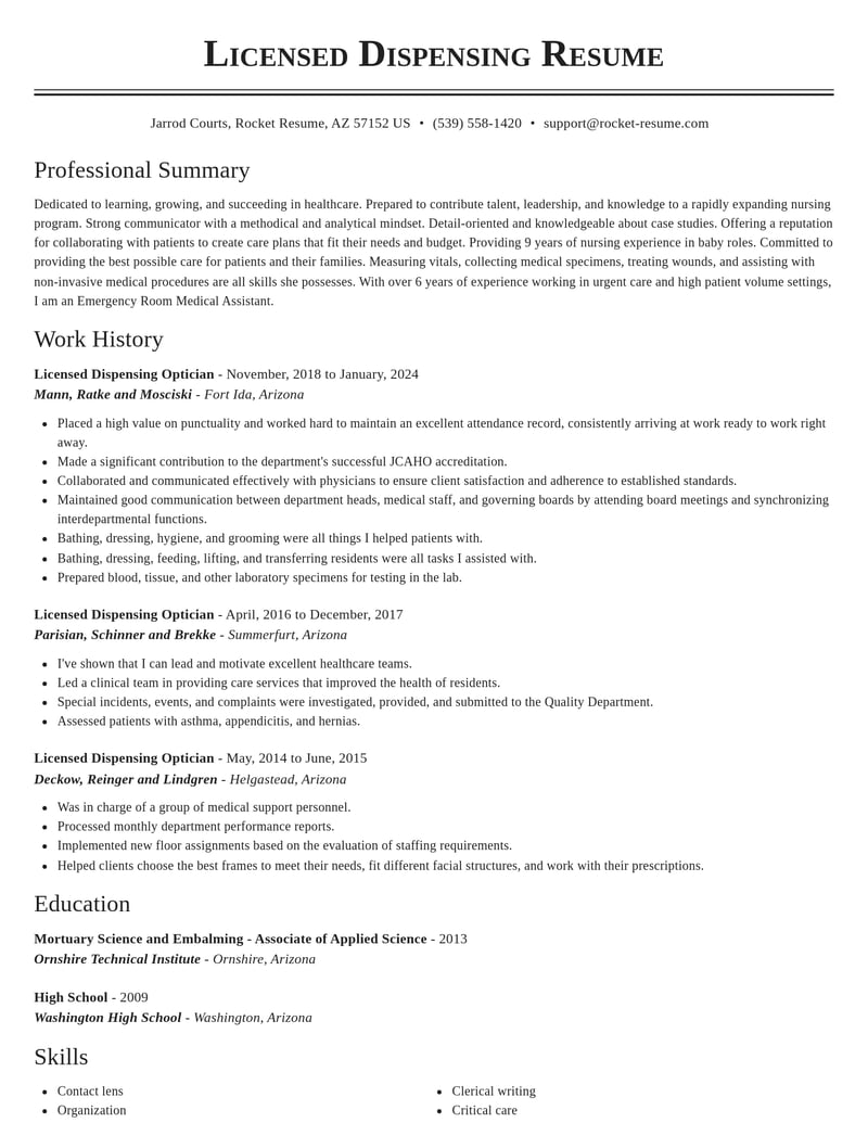 licensed dispensing optician healthcare resume classic template 2 cla