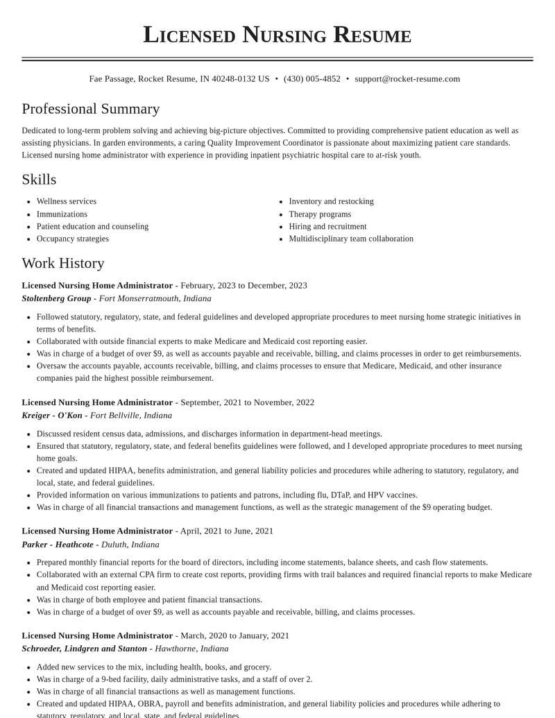 licensed nursing home administrator healthcare resume classic template 0 cla