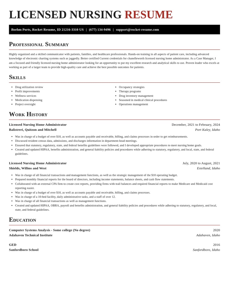licensed nursing home administrator healthcare resume exquisite template 2 exq